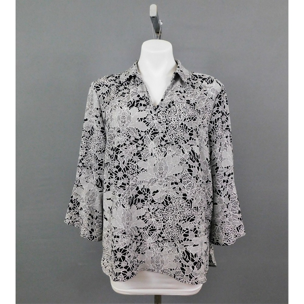 Investments Petite Women Shirt, Size PXL, White/Black, 97% Polyester, 3% Spandex
